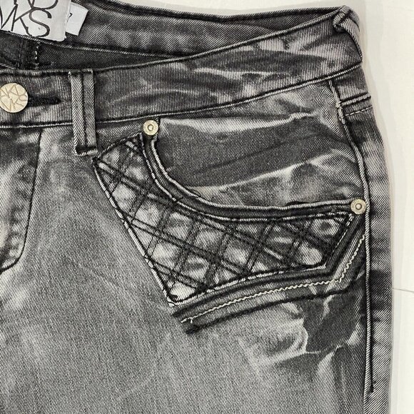 AKADEMIKS Black Wash Distressed Skinny Jeans Size 7 Low-Rise Embroidered Hip-Hop - Picture 5 of 16